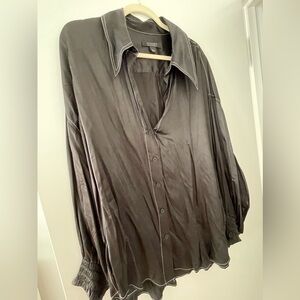 All Saints black silky shirt with white piping uk 14 us 12